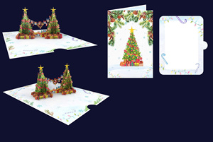 Decorative 3D Pop up Christmas & Birthday Greeting Card with Holiday Tree <b>Gift</b> <b>Box</b> and Bunting Flags Handmade Keepsake - Product Image 3