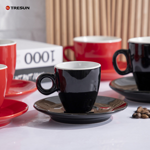 Rosso nero da 90 180 200 Cc ml tazza da tè in ceramica italiana <span class=keywords><strong>e</strong></span> piattini per personalizzare il colore smaltato caffè Espresso tazza tazza di porcellana - Product Image 4