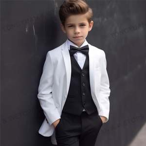 <span class=keywords><strong>Costume</strong></span> pour enfants sur mesure, smoking à revers châle, <span class=keywords><strong>costume</strong></span> pour garçon noir/<span class=keywords><strong>blanc</strong></span>, costumes de mariage et de bal pour enfants (veste + gilet + pantalon + cravate) - Product Image 3