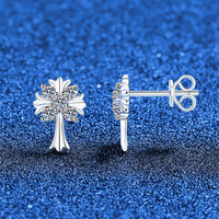 Boucles d'oreilles en argent sterling S925 avec croix en moissanite et diamants incrustés pour femmes, style frais et naturel