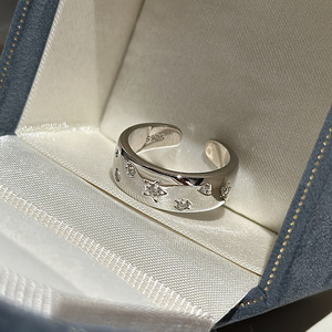 Bague en argent pur S925, pentagramme, style coréen vintage, bijoux légers avec micro-incrustations de diamants taillés, bague ouverte tendance - Product Image 4
