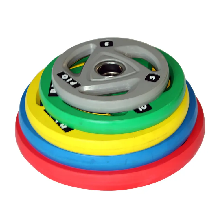 OEM Color Coded Urethane PU Coated Rubber Bumper Plate KG Set with Steel for Strength Training Weightlifting