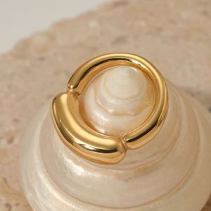 18k Gold Plated <b>Stainless</b> <b>Steel</b> Thick Tube <b>Ring</b> Waterproof Non-coated Hypoallergenic Female Engagement Jewelry - Product Image 3