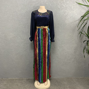 Robe de soirée longue noire ou <span class=keywords><strong>africaine</strong></span>, manches longues, paillettes, <span class=keywords><strong>tunique</strong></span> avec jupe, mode <span class=keywords><strong>femme</strong></span>, automne - Product Image 4