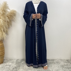 1402 #   Abaya Abierta Importada Premium de Manga Holgada con Pedrería Plateada y Perlas Blancas, Abayas Nida Dubai con Bolsillos Laterales, 5 Colores - Product Image 4