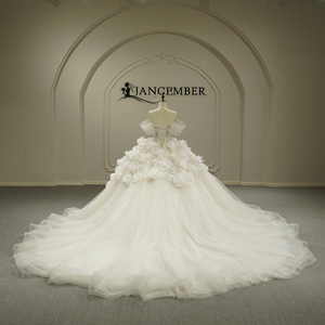 Vestido de Novia Talla Grande Gt26036, Estilo Princesa, Largo hasta el Suelo, Sin Tirantes, Espalda Descubierta, Cola de Capilla, con Flores Fruncidas, Jancember - Product Image 6