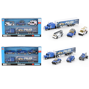 Bán buôn Mini Diecast hợp kim Xe mô hình đồ chơi cảnh sát Serie trượt hợp kim Xe tàu sân bay Container xe tải đồ chơi với 3 xe cảnh sát - Product Image 1