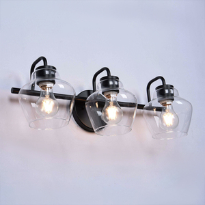 Modern 3 <b>Light</b> Bathroom Vanity Wall <b>Light</b> Matte Black Clear Glass Shade E26 Mirror <b>Sconce</b> OEM ODM Factory - Product Image 1