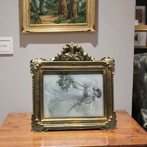 Vintage 7x5 Inch Handmade Letterpress Printed Horizontal Resin <strong>Photo</strong> <strong>Frame</strong> in Gold Black White for Tabletop or Wall Mount - Product Image 4