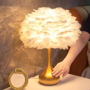 American-Style Feather Table Lamp Home Bedroom Nordic Minimalist Warm Romantic Wedding <b>Night</b> <b>Light</b> Cross-Border Dimmable Soft - Product Image 3