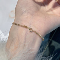 Bracelet en or massif 18 carats AU750, chaîne AB étincelante, maillons mixtes trombone et perles, bracelet délicat en or uni empilable pour femme