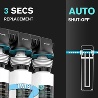 Sistem Pemurni Air T20 3-Tahap di Bawah Kabinet dengan Penggantian Cepat Filter Air, Mengurangi 99,99% Klorin, Rasa dan Bau Tidak Sedap