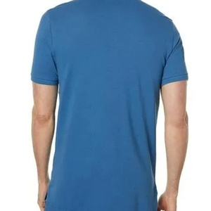Chemise pour homme bleue, coupe classique, unie, avec deux boutons, patte de boutonnage contrastée, tricotée, 100% coton - Product Image 3