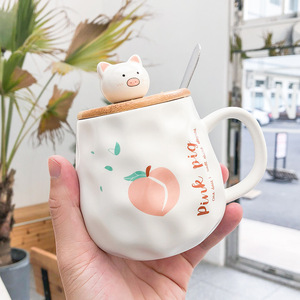 Zogifts 400Ml figurine d'<span class=keywords><strong>action</strong></span> créative dessin animé cochon en céramique <span class=keywords><strong>avec</strong></span> <span class=keywords><strong>couvercle</strong></span> et cuillère Kawaii lait café thé tasse marin lune tasse - Product Image 3