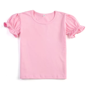 Maglietta Estiva per Bambina in 100% Cotone Pettinato, Manica Corta, Tinta Unita con Volant - Product Image 2