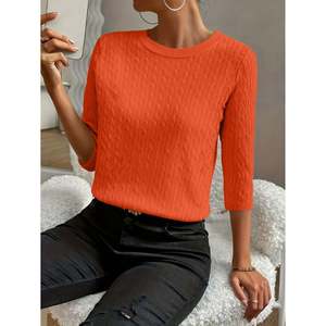 Pull côtelé à manches trois quarts pour femme, jaune, taille [taille à préciser], haut en tricot, vêtement décontracté - Product Image 5
