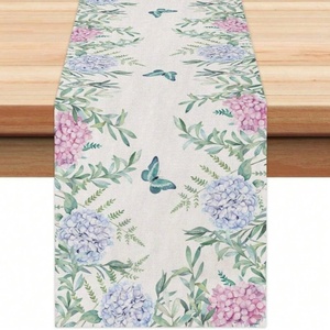 Camino de Mesa al por Mayor, de Lino, con Estampado de Flores de Primavera/Verano y Hojas de Eucalipto, para Decorar la Mesa del Comedor - Product Image 6