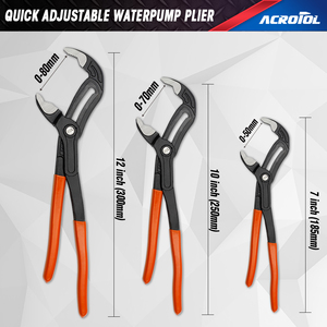 Premium CRV <strong>Waterpump</strong> <strong>Plier</strong> 7/10/12 Inch Hardened Black Finish, Anti-Slip Dipped Handle, Heavy Duty Professional Tool - Product Image 2