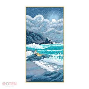 Murale dipinto a mano Post-moderno paesaggio balneare ispirato a <span class=keywords><strong>Van</strong></span> <span class=keywords><strong>Gogh</strong></span> su misura di arte della parete di dimensioni astratte per hotel - Product Image 5