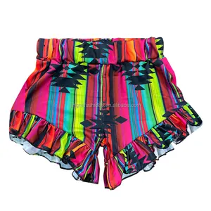 Shorts infantis de verão estampados com babado e listra estampado asteca boutique de verão para bebês meninas