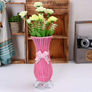 Maceta de flores secas de ratán de simulación de plástico con lazo colorido simple creativo barato de alta calidad - Product Image 3