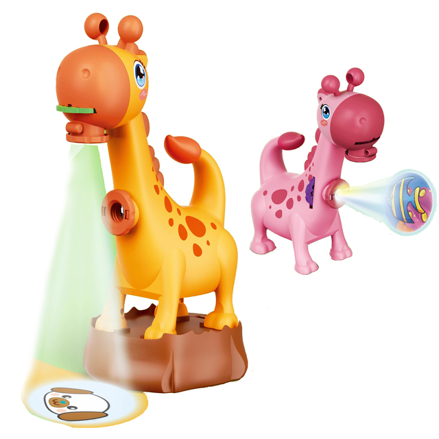 2025 Kids New Educational Light Cartoon Double Projector Toy Fun Multi-function Learning Giraffe Painting Projection Toy