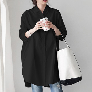 Nouvelle Blouse Longue Unie pour <span class=keywords><strong>Femme</strong></span> à Manches Longues et Boutonnage Simple, Coupe Ample, Printemps-Été, T-shirt Tendance - Product Image 4
