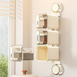 Cangkir hisap berputar plastik, pengatur penyimpanan bumbu dapur terpasang di dinding transparan, menghemat ruang tahan gores - Product Image 4