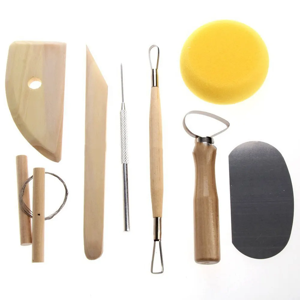 Perfect Kraft 8pcs Pottery Clay Ceramics Tools Set DIY Polymer Tool Kit Wood Handle Clay Modeling tool