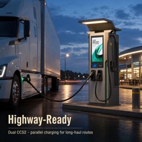 Nouveau chargeur EV commercial DC 120 kW CCS2 à double connecteur avec écran publicitaire, câble de 5 mètres / personnalisable