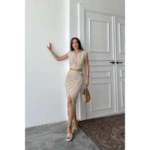 ชุดเสื้อแขนกุดผ้าลินินคอตตอนและกระโปรงสำหรับผู้หญิง สไตล์มินิมอล ระบายอากาศได้ดี สีวีซ่า สไตล์นอร์มคอร์ ขายส่ง - Product Image 4