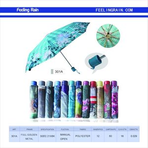 Feeling Rain Three Fold Manual <b>Umbrella</b> 21X8K Polyester Print <b>Windproof</b> Adult Use - Product Image 2