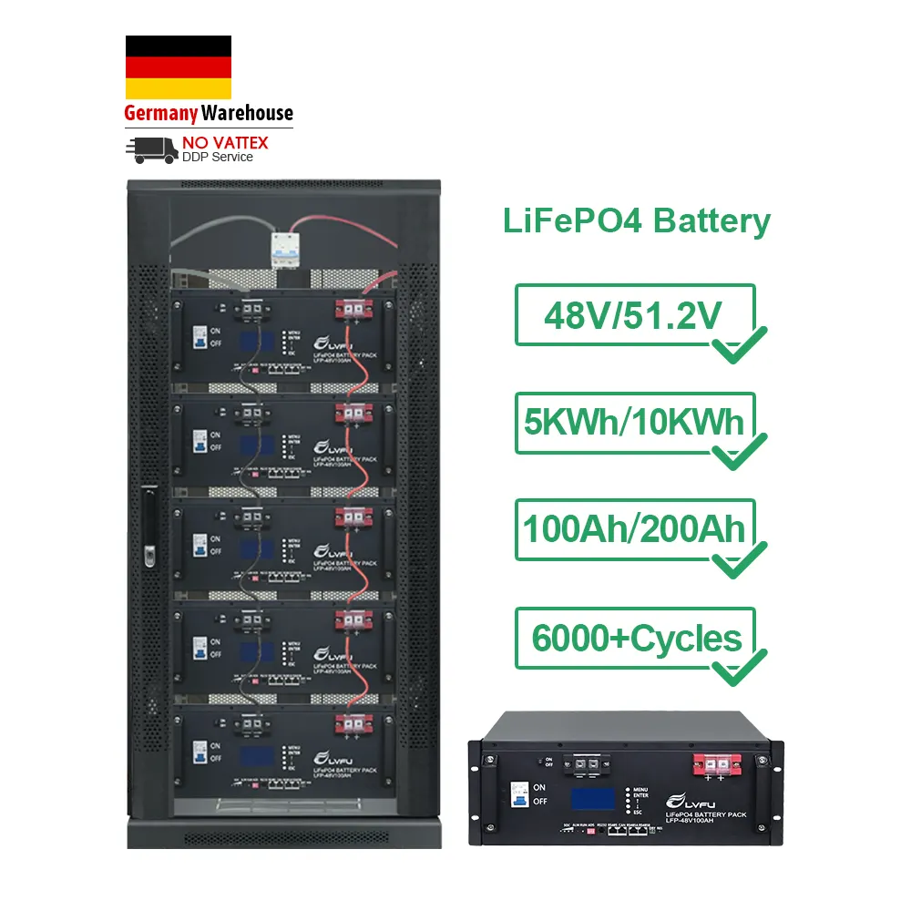 Vente en gros de batterie solaire Lifepo4 48V 50AH 100AH 200AH montée en rack Batterie au lithium-ion 24v 100ah 200ah pour système solaire