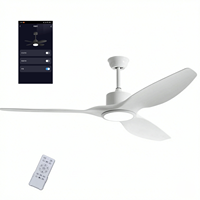 Ventilateur de plafond LED intelligent de 52 pouces en plastique, ventilateur de plafond DC avec lumière LED, télécommande/WIFI, moteur en cuivre, ventilateur domestique écoénergétique