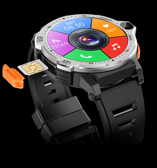 2024 PG999 4G Smart Watch with GPS/WiFi Dual Camera Silica Gel Band-Unisex Fitness Tracker with IP68 Waterproofing