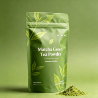 Kemasan Teh Hijau Ramah Makanan dengan Cetak Kustom, Kantong Berdiri Matte dengan Resleting untuk Bubuk Matcha