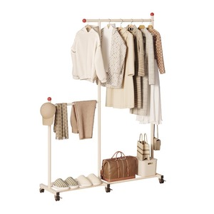 Floor Standing <b>Clothes</b> Rack Double Layer Mobile Clothing Organizer With Hat And Scarf Holder For Bedroom <b>Storage</b> - Product Image 5