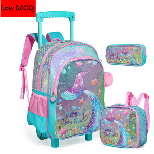 MOQ bajo, juegos de mochila con barra de tracción de cola de pez de belleza para niña, <span class=keywords><strong>maleta</strong></span> para niño con ruedas, mochila con ruedas para niños, equipaje - Product Image 6