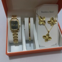 Ensemble de 5 montres pour femmes tendance, ensemble de bijoux à fleurs dorées, montre décontractée à bracelet en acier, montre-bracelet à quartz