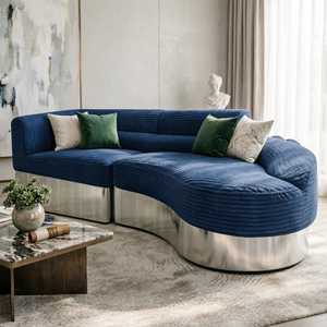 Canapé sectionnel sur mesure <span class=keywords><strong>en</strong></span> forme de vague, revêtement <span class=keywords><strong>en</strong></span> tissu velours côtelé, mousse à mémoire de forme, mobilier moderne pour salon d'appartement et de villa - Product Image 4
