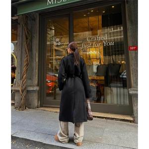 Manteau trench en daim pour femme MiseLa, noir, manches longues, décontracté, chaud, tissu tissé - Product Image 1