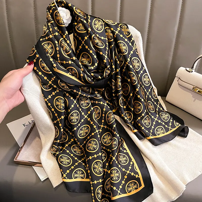 Foulard en soie imprimé à pois pour femmes, châle de luxe, motif géométrique, long, doux, hijab, nouvelle mode, haute qualité, 2022