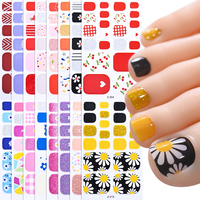 22 Tips Autocollants pour ongles de pied en gel floral, 3D, auto-adhésifs, à paillettes, effet gel complet, sans cuisson