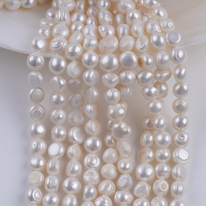 Perle d'eau douce naturelle blanche 8-9mm, forme légère bicolore, semi-finie, bande courte, accessoire de perlage DIY, trou horizontal, Wenchi - Product Image 1