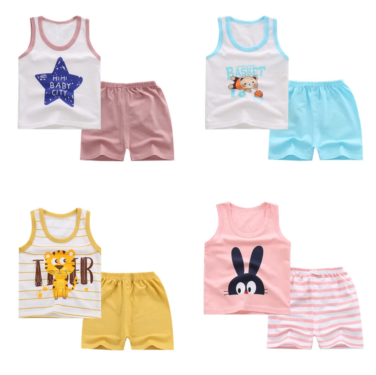 2020 de verano sin mangas 100% algodón bebé niñas traje de la ropa de dibujos animados de los niños de la ropa de los niños conjunto de ropa