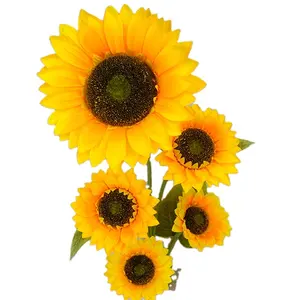 Lusiaflower-girasol artificial, 5 cabezas de funda de rama única, flores de girasol