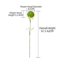 MW67011 Tige de fleur artificielle verte de 62 cm, fausse fleur d'allium, pompon rond pour la décoration de la maison et de mariage
