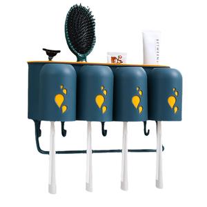 Support mural pour brosses à dents avec gobelets, design rectangulaire durable pour rangement de salle de bain, bleu clair et rose - Product Image 2