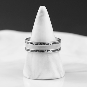 Jewelry Set Vintage Thai Silver Open Cuff Bracelet for <b>Men</b> Retro Oxidized Fashion Jewelry Solid Geometric Carved <b>Bangle</b> Ring - Product Image 4