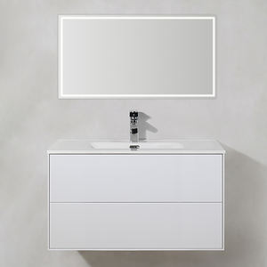 Sleek 90cm Wall Mounted Modern Design One Piece Bathroom <b>Vanity</b> With Smooth Soft-Close Drawers - Product Image 1